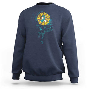 Cervical Cancer Awareness Sweatshirt Faith Hope Love Fight Teal And White Ribbon Sunflower TS02 Navy Print Your Wear