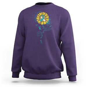 Cervical Cancer Awareness Sweatshirt Faith Hope Love Fight Teal And White Ribbon Sunflower TS02 Purple Print Your Wear