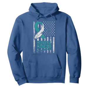 Cervical Cancer Awareness Hoodie Teal And White Ribbon American Flag Support TS02 Royal Blue Print Your Wear