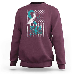 Cervical Cancer Awareness Sweatshirt Teal And White Ribbon American Flag Support TS02 Maroon Print Your Wear