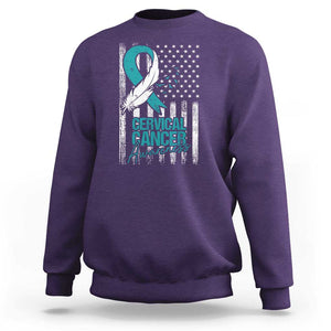 Cervical Cancer Awareness Sweatshirt Teal And White Ribbon American Flag Support TS02 Purple Print Your Wear