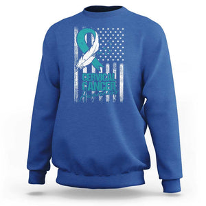 Cervical Cancer Awareness Sweatshirt Teal And White Ribbon American Flag Support TS02 Royal Blue Print Your Wear