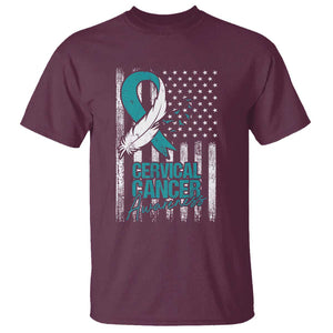 Cervical Cancer Awareness T Shirt Teal And White Ribbon American Flag Support TS02 Maroon Print Your Wear