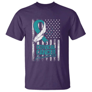 Cervical Cancer Awareness T Shirt Teal And White Ribbon American Flag Support TS02 Purple Print Your Wear