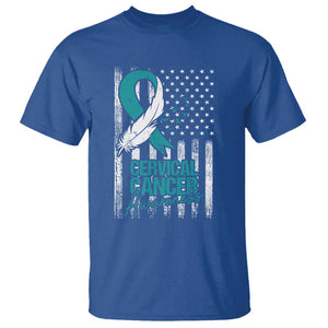 Cervical Cancer Awareness T Shirt Teal And White Ribbon American Flag Support TS02 Royal Blue Print Your Wear