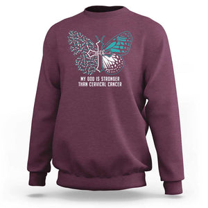 Cervical Cancer Warrior Sweatshirt My God is Stronger Teal And White Butterfly Christian Cross Faith TS02 Maroon Print Your Wear