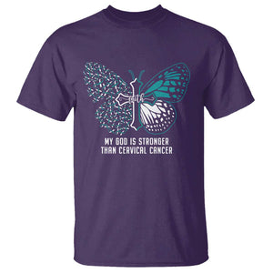 Cervical Cancer Warrior T Shirt My God is Stronger Teal And White Butterfly Christian Cross Faith TS02 Purple Print Your Wear