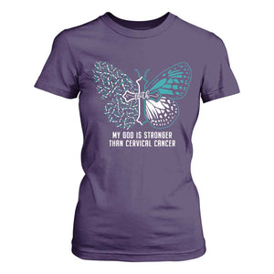 Cervical Cancer Warrior T Shirt For Women My God is Stronger Teal And White Butterfly Christian Cross Faith TS02 Purple Print Your Wear