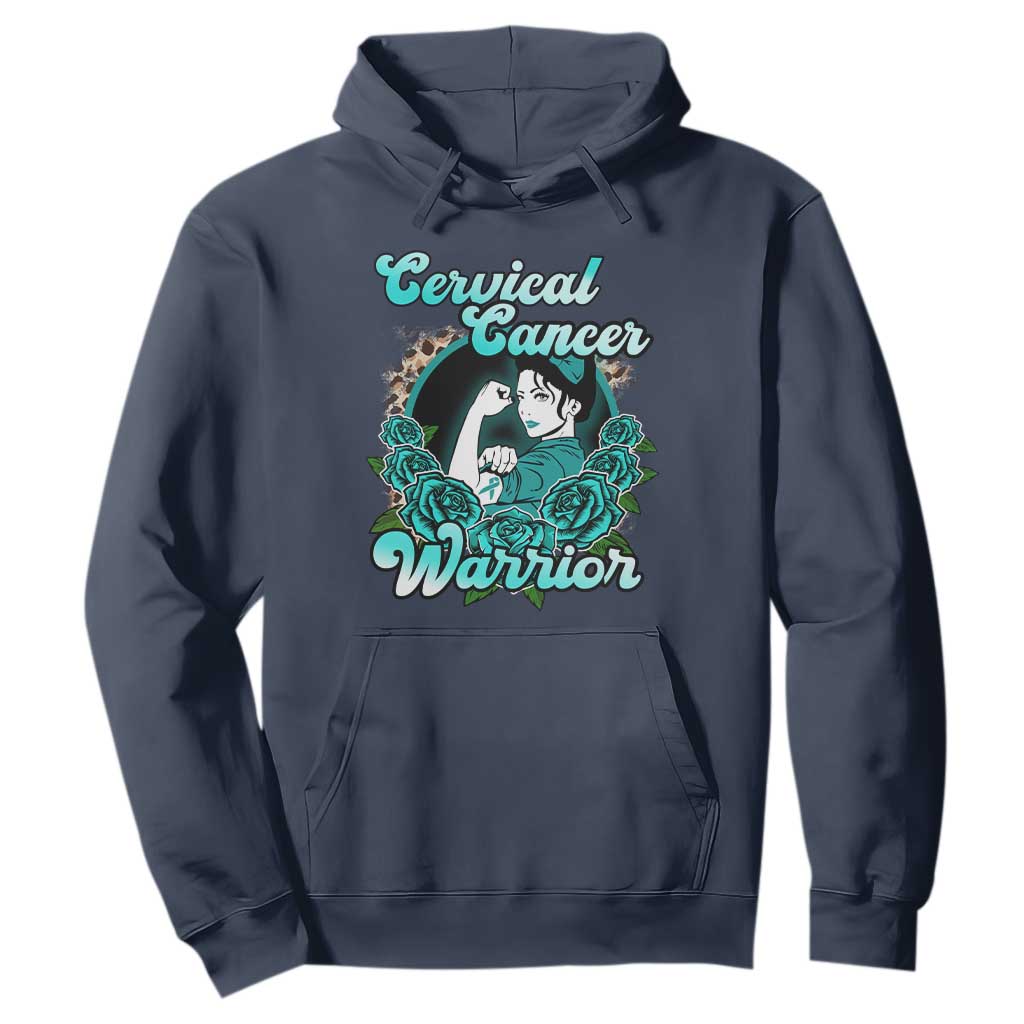 Cervical Cancer Warrior Hoodie Support Squad Survivor Fighter Teal Ribbon TS02 Navy Print Your Wear