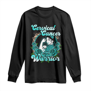 Cervical Cancer Warrior Long Sleeve Shirt Support Squad Survivor Fighter Teal Ribbon TS02 Black Print Your Wear