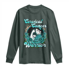 Cervical Cancer Warrior Long Sleeve Shirt Support Squad Survivor Fighter Teal Ribbon TS02 Dark Forest Green Print Your Wear