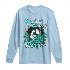 Cervical Cancer Warrior Long Sleeve Shirt Support Squad Survivor Fighter Teal Ribbon TS02 Light Blue Print Your Wear