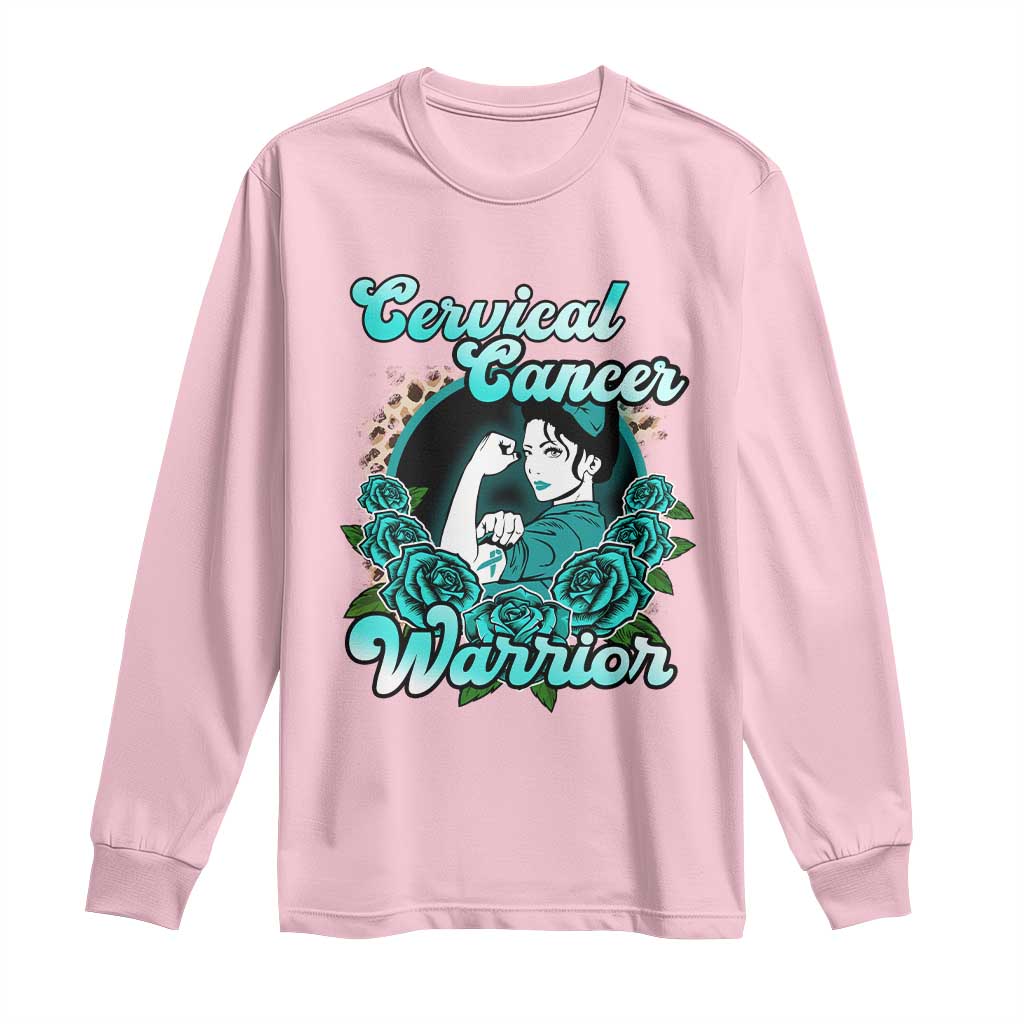 Cervical Cancer Warrior Long Sleeve Shirt Support Squad Survivor Fighter Teal Ribbon TS02 Light Pink Print Your Wear
