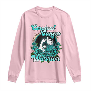 Cervical Cancer Warrior Long Sleeve Shirt Support Squad Survivor Fighter Teal Ribbon TS02 Light Pink Print Your Wear