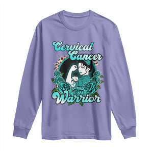 Cervical Cancer Warrior Long Sleeve Shirt Support Squad Survivor Fighter Teal Ribbon TS02 Violet Print Your Wear