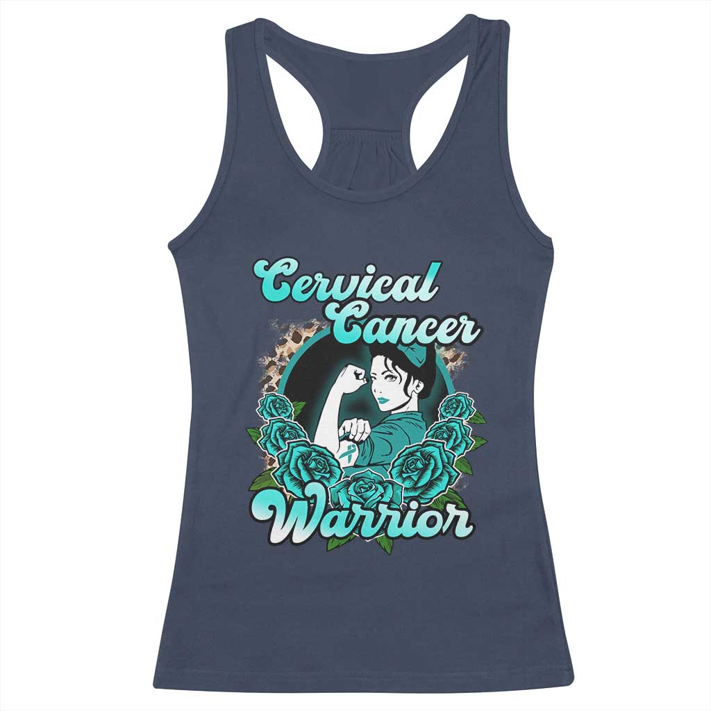 Cervical Cancer Warrior Racerback Tank Top Support Squad Survivor Fighter Teal Ribbon TS02 Navy Print Your Wear