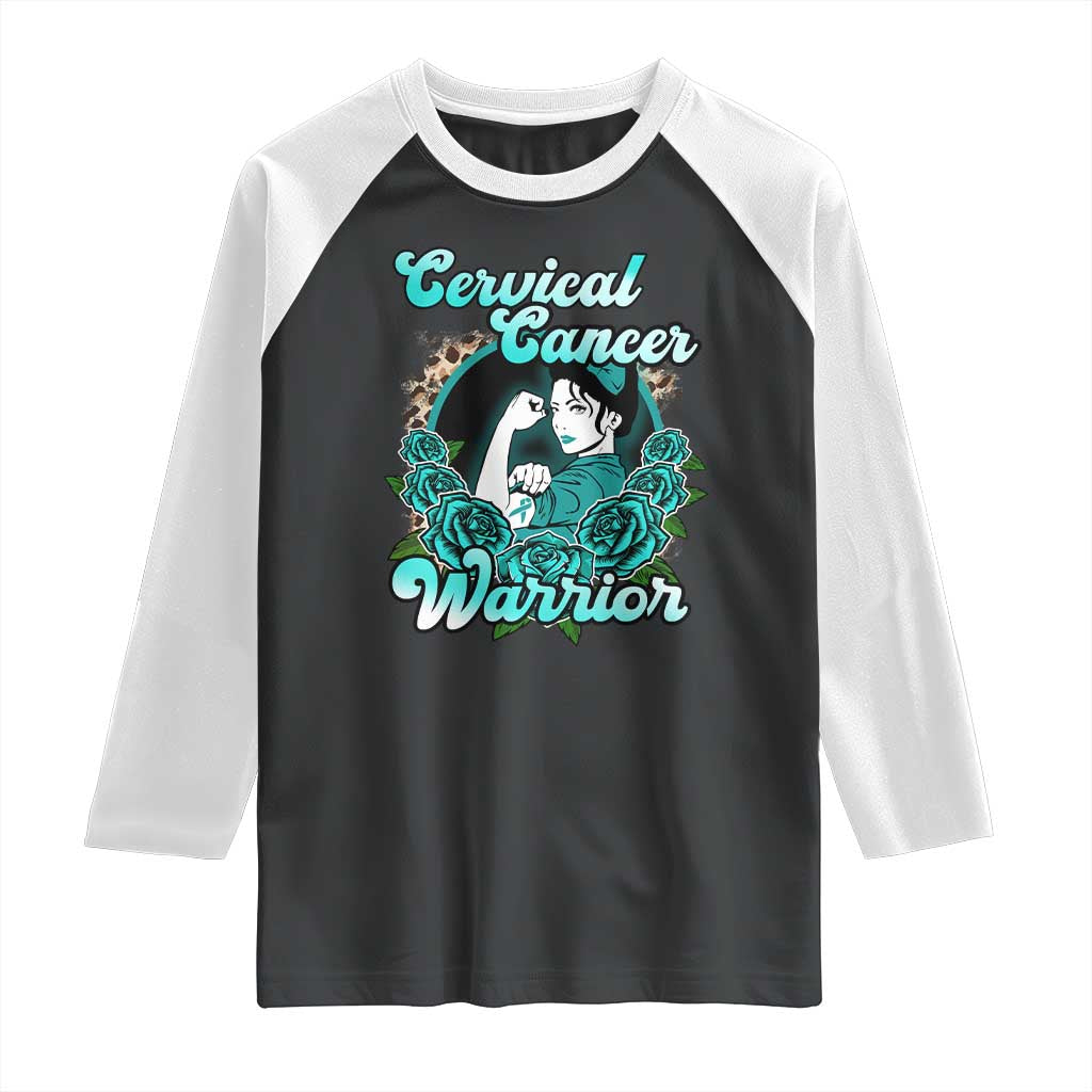 Cervical Cancer Warrior Raglan Shirt Support Squad Survivor Fighter Teal Ribbon TS02 Black White Print Your Wear