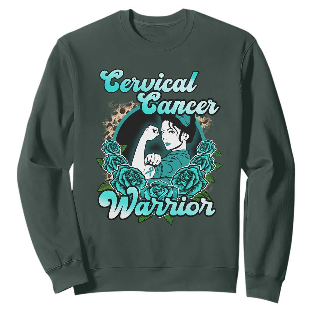 Cervical Cancer Warrior Sweatshirt Support Squad Survivor Fighter Teal Ribbon TS02 Dark Forest Green Print Your Wear