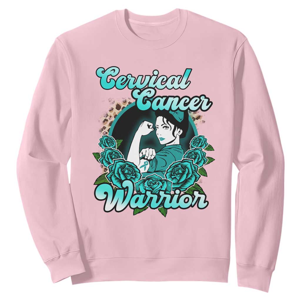 Cervical Cancer Warrior Sweatshirt Support Squad Survivor Fighter Teal Ribbon TS02 Light Pink Print Your Wear
