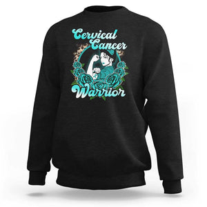 Cervical Cancer Warrior Sweatshirt Support Squad Survivor Fighter Teal Ribbon TS02 Black Print Your Wear