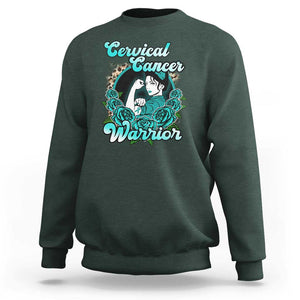 Cervical Cancer Warrior Sweatshirt Support Squad Survivor Fighter Teal Ribbon TS02 Dark Forest Green Print Your Wear