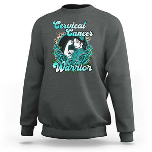 Cervical Cancer Warrior Sweatshirt Support Squad Survivor Fighter Teal Ribbon TS02 Dark Heather Print Your Wear