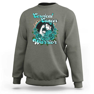 Cervical Cancer Warrior Sweatshirt Support Squad Survivor Fighter Teal Ribbon TS02 Military Green Print Your Wear