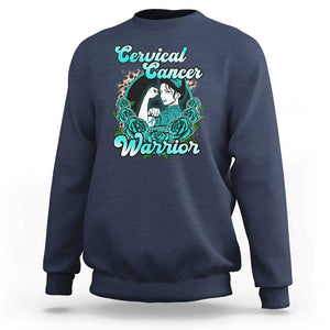 Cervical Cancer Warrior Sweatshirt Support Squad Survivor Fighter Teal Ribbon TS02 Navy Print Your Wear