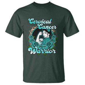 Cervical Cancer Warrior T Shirt Support Squad Survivor Fighter Teal Ribbon TS02 Dark Forest Green Print Your Wear