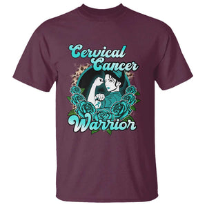 Cervical Cancer Warrior T Shirt Support Squad Survivor Fighter Teal Ribbon TS02 Maroon Print Your Wear