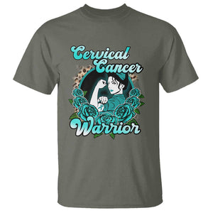 Cervical Cancer Warrior T Shirt Support Squad Survivor Fighter Teal Ribbon TS02 Military Green Print Your Wear