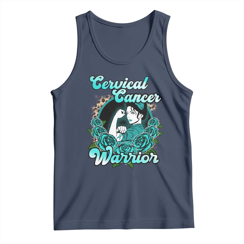 Cervical Cancer Warrior Tank Top Support Squad Survivor Fighter Teal Ribbon TS02 Navy Print Your Wear