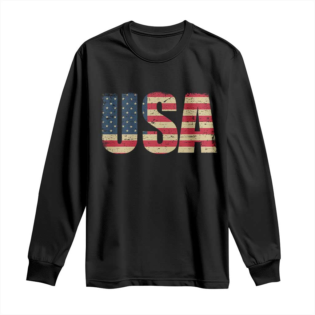 USA American Flag Long Sleeve Shirt Retro Vintage Patriotic TS02 Black Print Your Wear