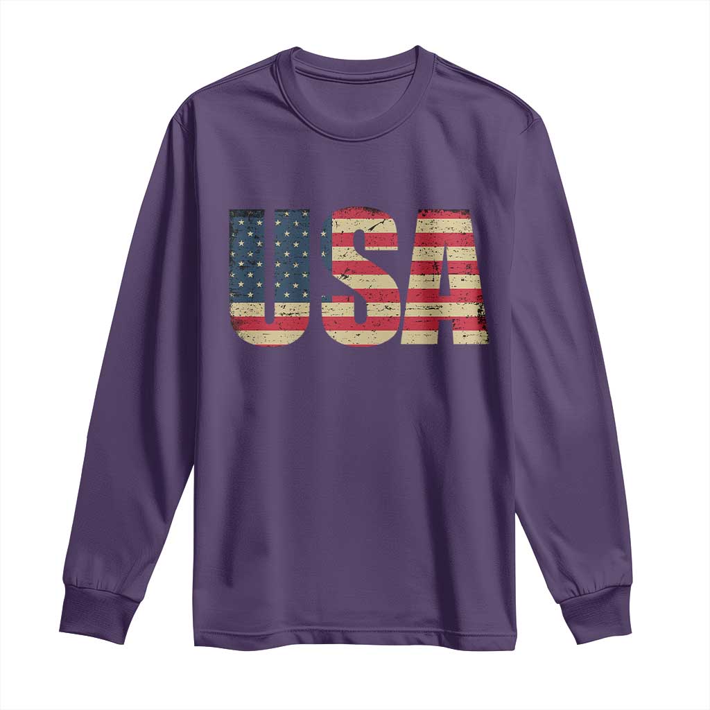 USA American Flag Long Sleeve Shirt Retro Vintage Patriotic TS02 Purple Print Your Wear