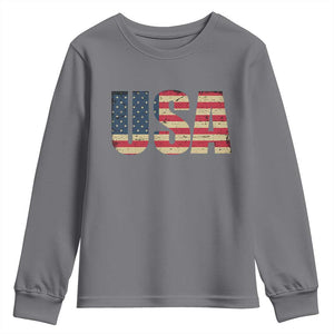 USA American Flag Youth Sweatshirt Retro Vintage Patriotic TS02 Charcoal Print Your Wear