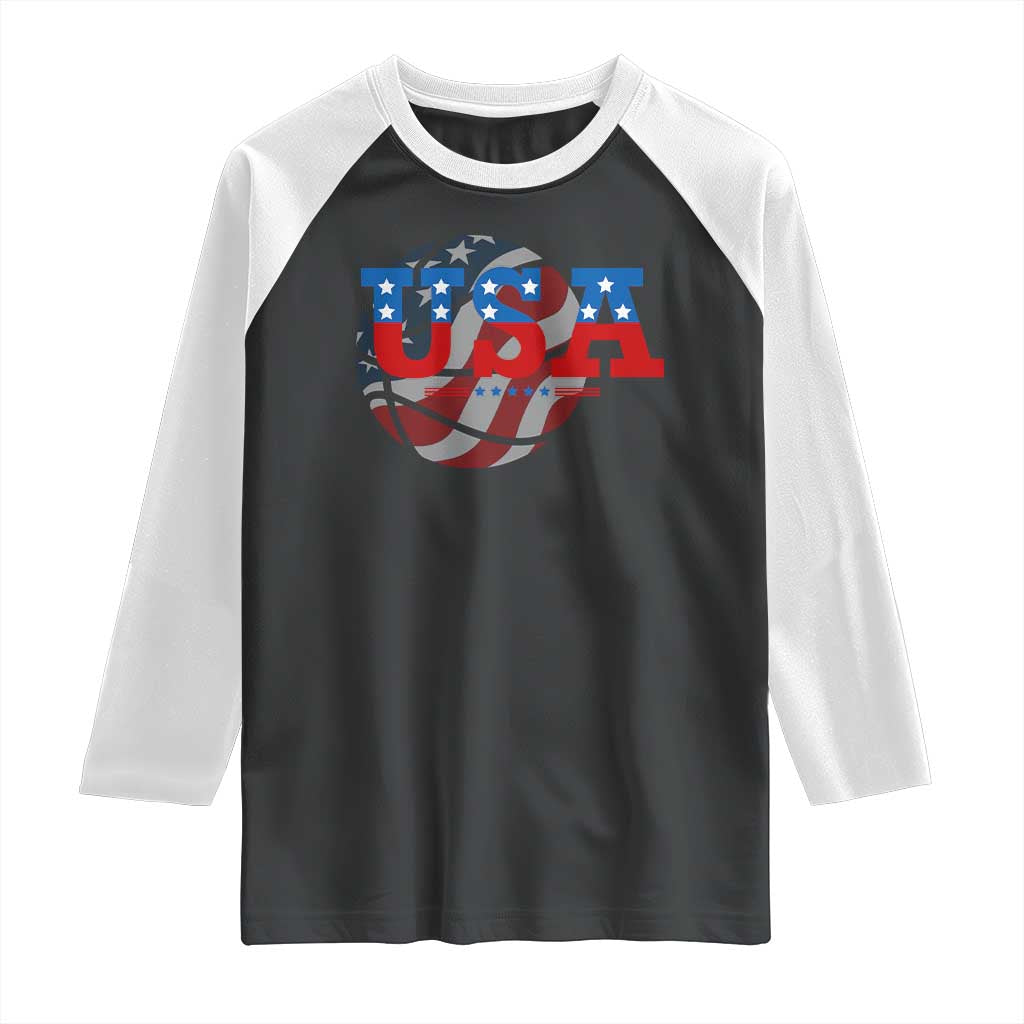 Basketball Raglan Shirt USA Patriotic American Flag Stars and Stripes Team Sport Fan TS02 Black White Print Your Wear
