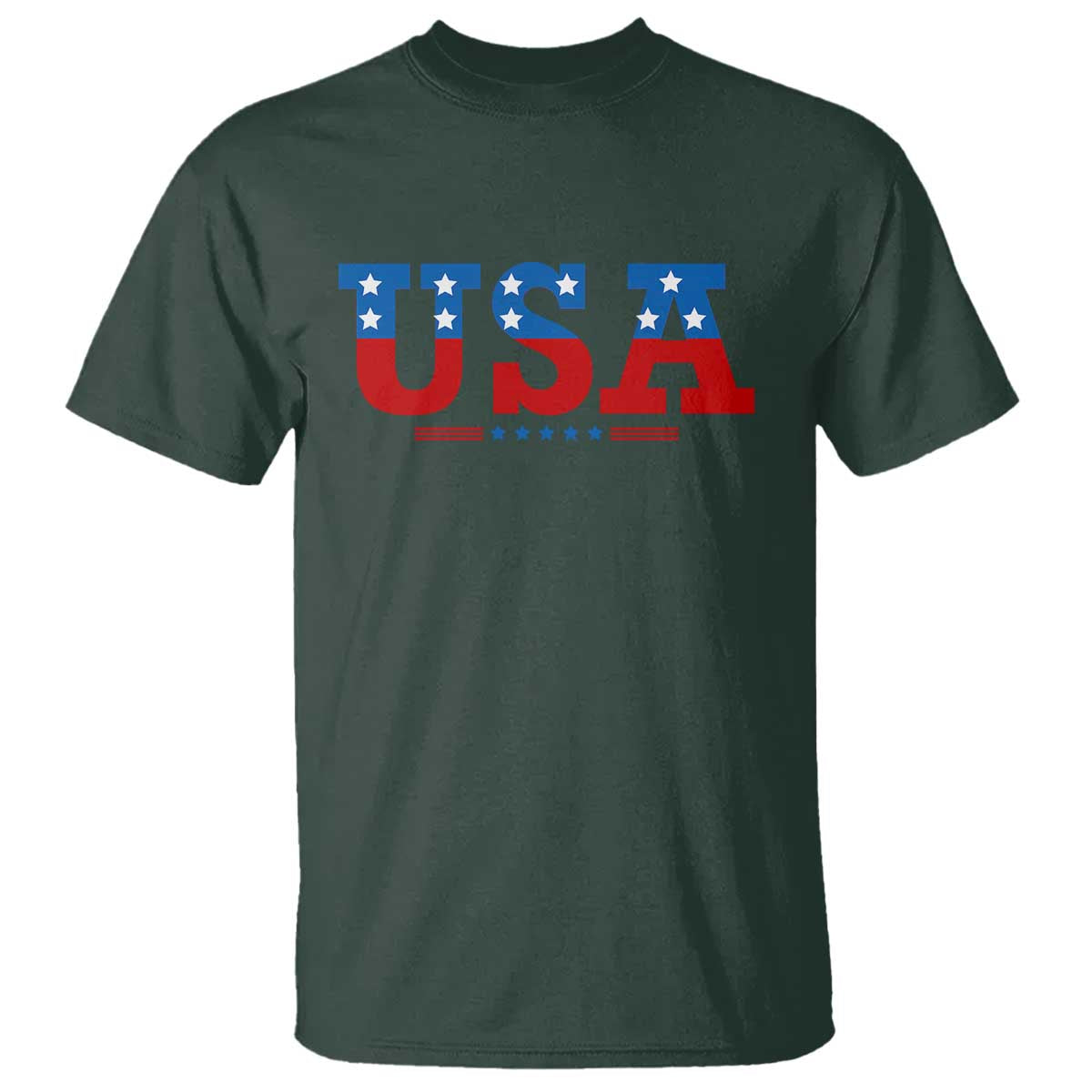 USA Patriotic T Shirt Red White Blue Stars TS02 Dark Forest Green Print Your Wear