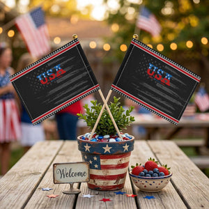 USA Patriotic Patriotic Handheld Flag Red White Blue Stars TS02 Distressed 8.2" × 5.5" Black Red Print Your Wear