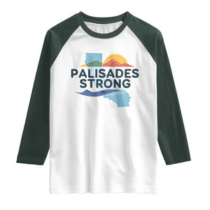 Palisades Strong Raglan Shirt Support California LA Relief TS02 White Dark Forest Green Print Your Wear