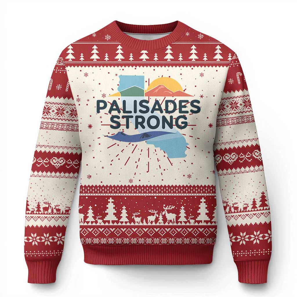 Palisades Strong Knit Sweatshirt Support California LA Relief TS02 Red Print Your Wear