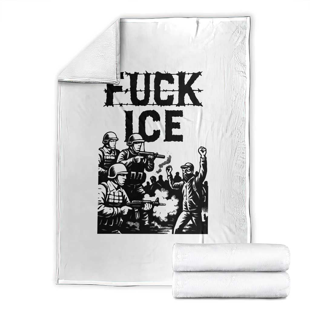 F Ice Riot Protest Graphic Throw Blanket Political Resistance Against Ice Violence TS02 White Print Your Wear