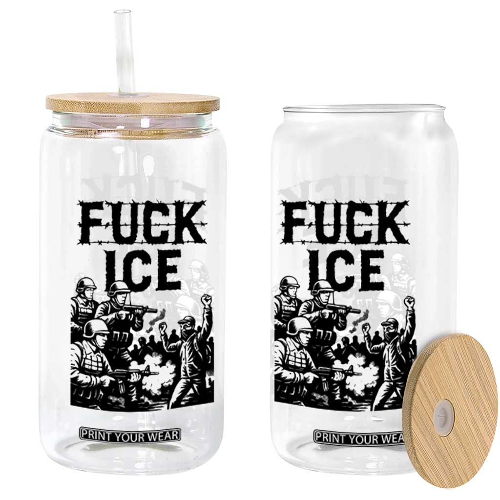 F Ice Riot Protest Graphic Glass Can Political Resistance Against Ice Violence TS02 Print Your Wear