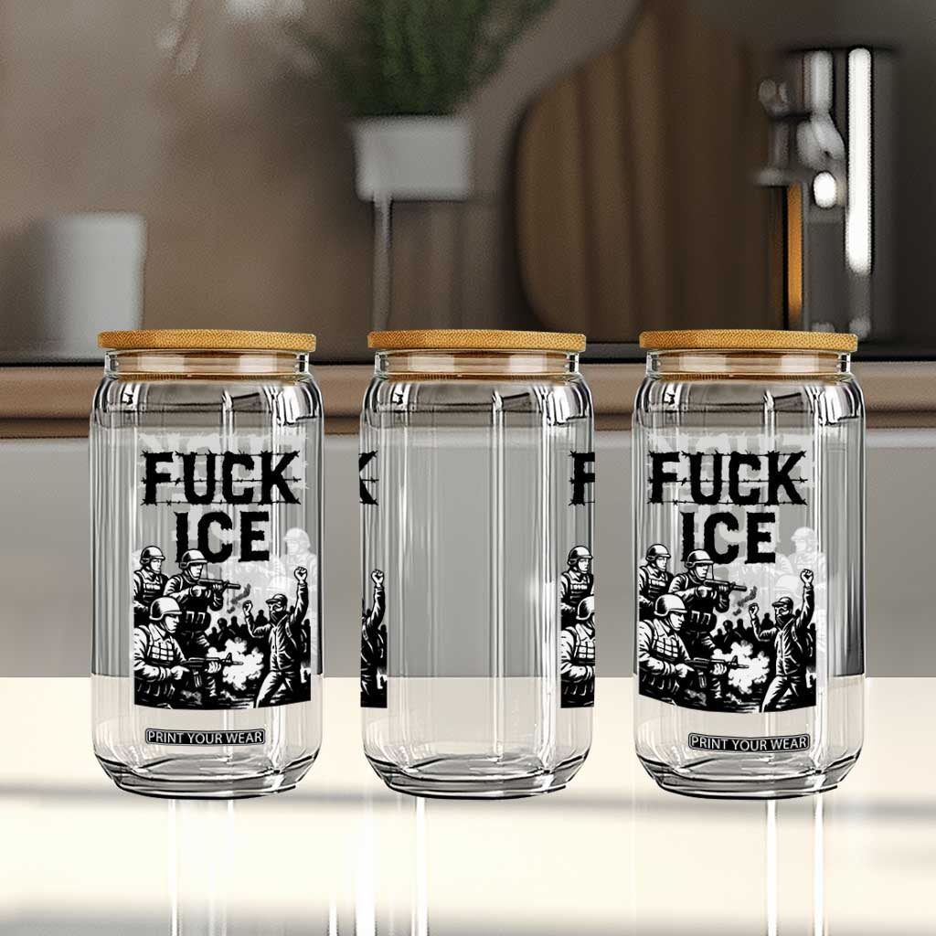 F Ice Riot Protest Graphic Glass Can Political Resistance Against Ice Violence TS02 Print Your Wear