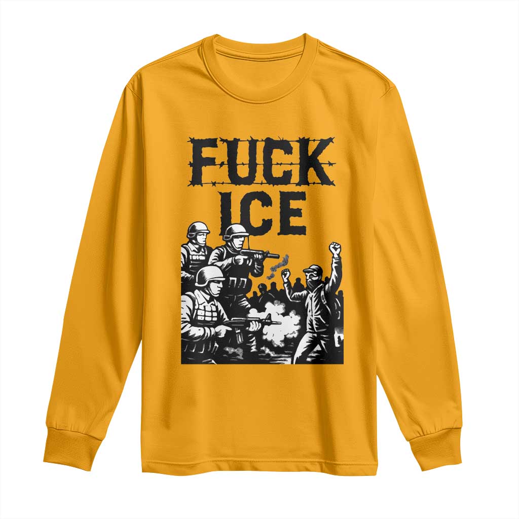F Ice Riot Protest Graphic Long Sleeve Shirt Political Resistance Against Ice Violence TS02 Gold Print Your Wear