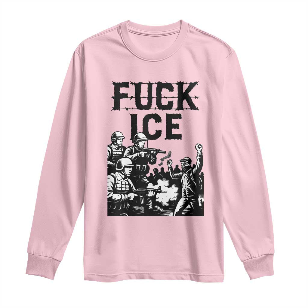 F Ice Riot Protest Graphic Long Sleeve Shirt Political Resistance Against Ice Violence TS02 Light Pink Print Your Wear