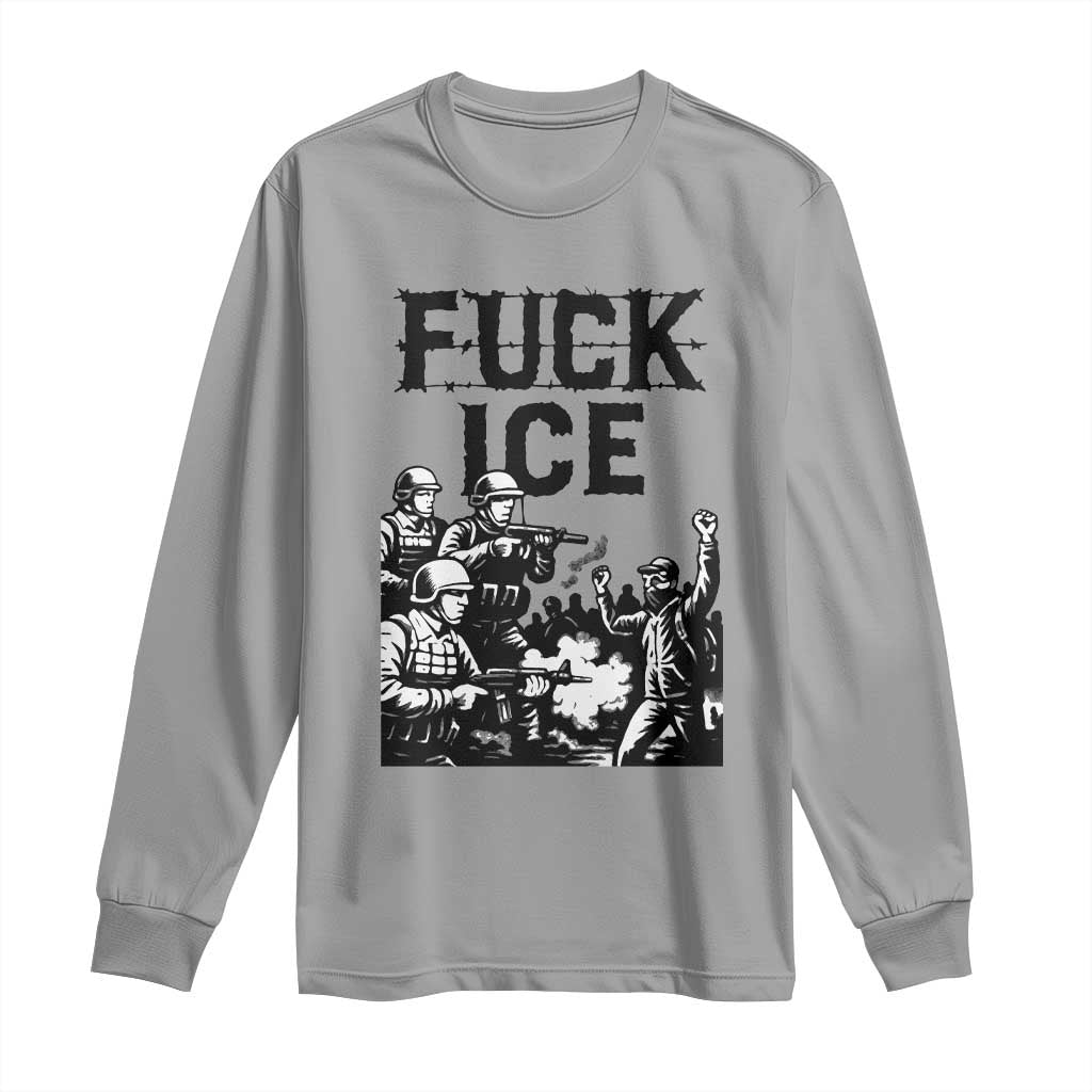 F Ice Riot Protest Graphic Long Sleeve Shirt Political Resistance Against Ice Violence TS02 Sport Gray Print Your Wear