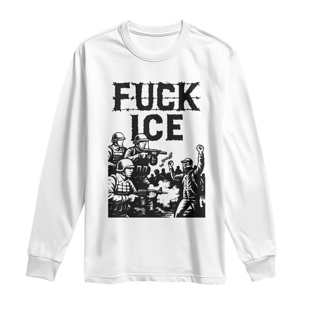F Ice Riot Protest Graphic Long Sleeve Shirt Political Resistance Against Ice Violence TS02 White Print Your Wear