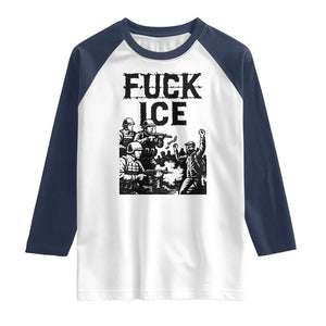 F Ice Riot Protest Graphic Raglan Shirt Political Resistance Against Ice Violence TS02 White Navy Print Your Wear