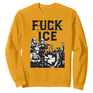 F Ice Riot Protest Graphic Sweatshirt Political Resistance Against Ice Violence TS02 Gold Print Your Wear