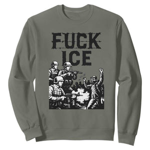 F Ice Riot Protest Graphic Sweatshirt Political Resistance Against Ice Violence TS02 Military Green Print Your Wear
